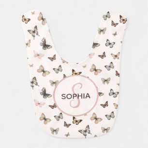 Cute Baby Girl Custom Monogram Butterfly Pattern Baby Bib