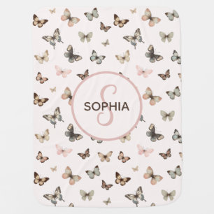 Cute Baby Girl Custom Monogram Butterfly Pattern Blanket