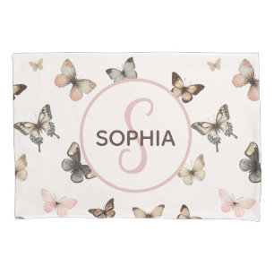 Cute Baby Girl Custom Monogram Butterfly Pattern Pillow Case
