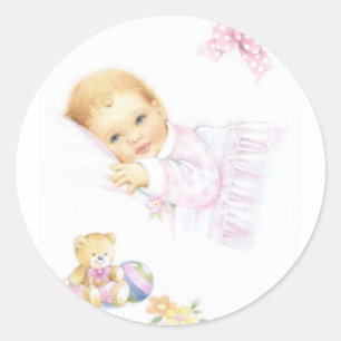 Cute baby girl design classic round sticker