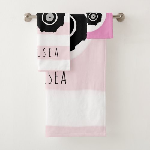Cute Baby Girl Doodle Pink Farm Tractor with Name Bath Towel Set