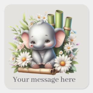 Cute baby girl elephant add message square sticker