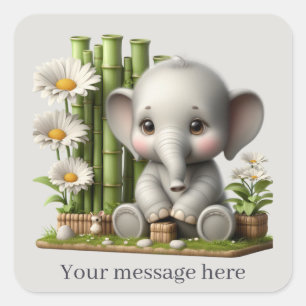 Cute baby girl elephant add message  square sticker