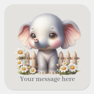 Cute baby girl elephant add message square sticker