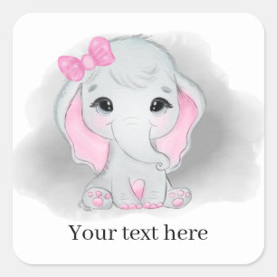 cute baby girl elephant add text any purpose square sticker