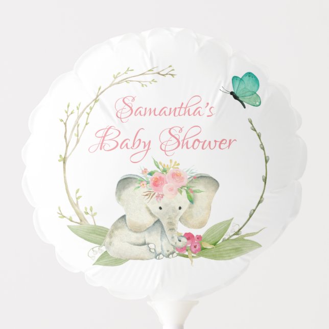Cute Baby Girl Elephant and Text Baby Shower Balloon (Front)