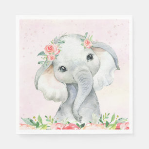 Cute Baby Girl Elephant Baby Shower Napkins