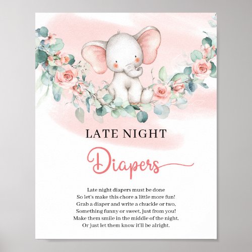 Cute baby Girl Elephant Late Night Diapers sign