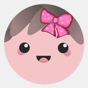 Cute Baby Girl Face with Pink Bow Gender Reveal Classic Round Sticker