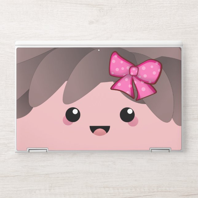 Cute Baby Girl Face with Pink Bow Gender Reveal HP Laptop Skin (Front)