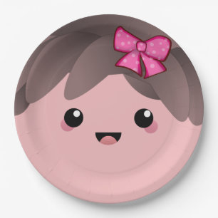 Cute Baby Girl Face with Pink Bow Gender Reveal Paper Plates