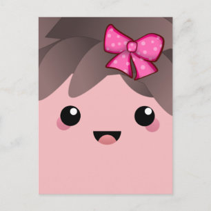 Cute Baby Girl Face with Pink Bow Gender Reveal Postcard