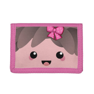 Cute Baby Girl Face with Pink Bow Gender Reveal Trifold Wallet
