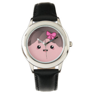 Cute Baby Girl Face with Pink Bow Gender Reveal Watch