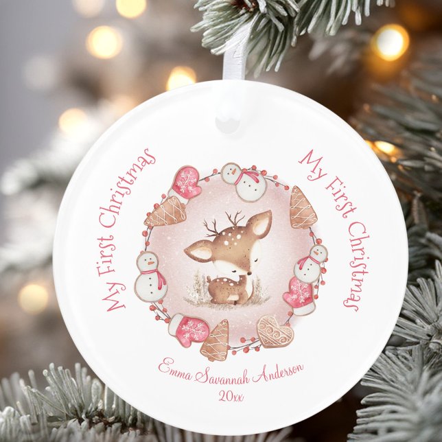 Cute Baby Girl First Christmas Pink Name Ornament (Cute Baby Girl First Christmas Pink Name Ornament)