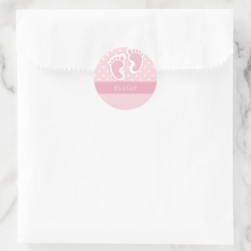 Cute Baby Girl Footprints Adorable Pattern Shower Classic Round Sticker ...