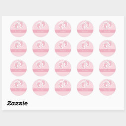Cute Baby Girl Footprints Adorable Pattern Shower Classic Round Sticker ...
