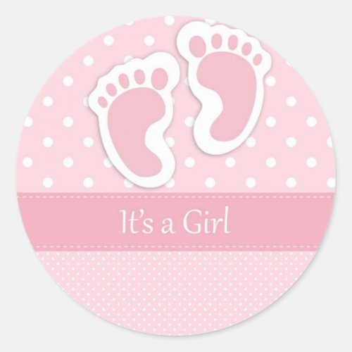 Cute Baby Girl Footprints Adorable Pattern Shower Classic Round Sticker