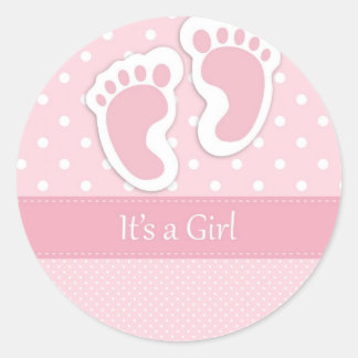 Cute Baby Girl Footprints Adorable Pattern Shower Classic Round Sticker