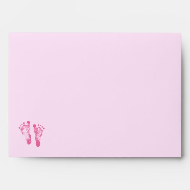 Cute Baby Girl Footprints Baby Shower Pink Ribbon Envelope (Front)