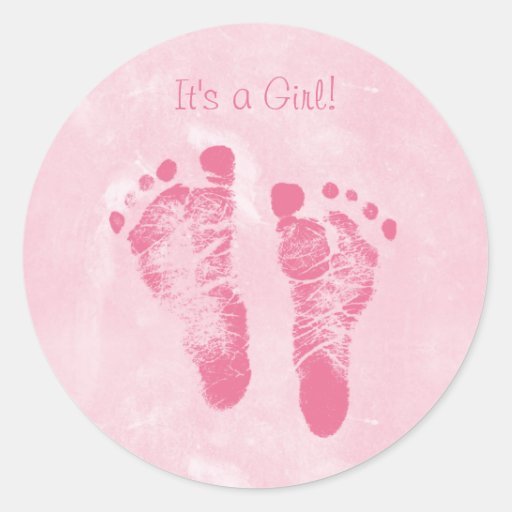 Cute Baby Girl Footprints Birth Announcement Classic Round Sticker | Zazzle