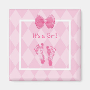 Cute Baby Girl Footprints Birth Announcement Magnet