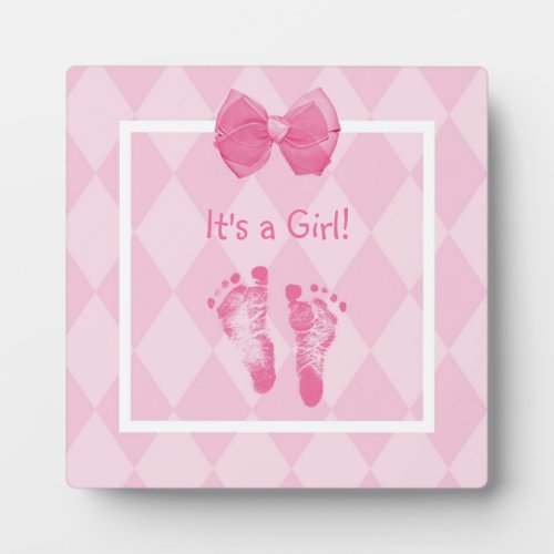 Cute Baby Girl Footprints Birth Announcement Plaque