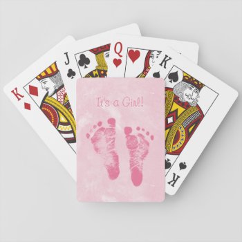 Cute Baby Girl Footprints Birth Announcement Playing Cards by PhotographyTKDesigns at Zazzle