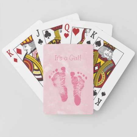 Cute Baby Girl Footprints Birth Announcement Playing Cards