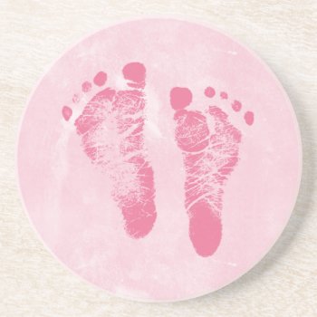 Cute Baby Girl Footprints Drink Coaster by PhotographyTKDesigns at Zazzle