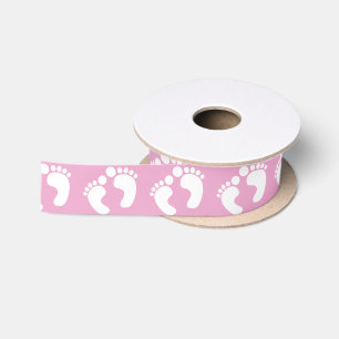 Cute Baby Girl Footprints Pink Satin Ribbon