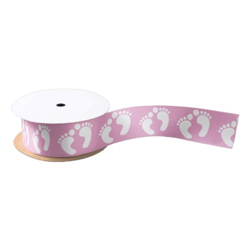 Cute Baby Girl Footprints Pink Satin Ribbon