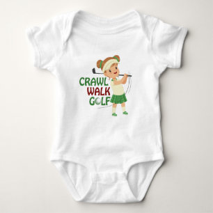 cute baby girl golfing word art baby bodysuit