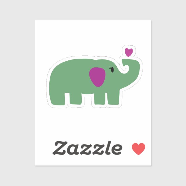 Cute baby girl green elephant with pink heart sticker (Sheet)