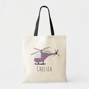 Cute Baby Girl Helicopter Aircraft and Name Tote Bag