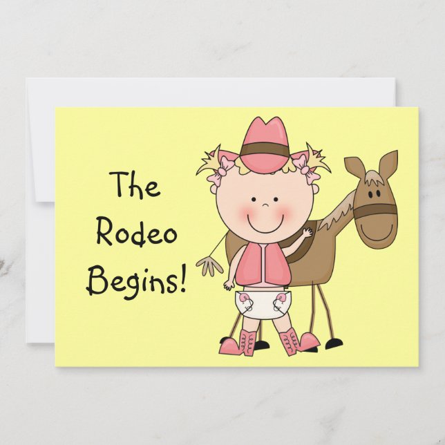 Cute Baby Girl & Horse Pony Custom Western Birth Announcement (Front)