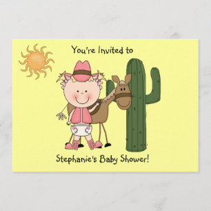 Cute Baby Girl & Horse Pony Custom Western Invitation