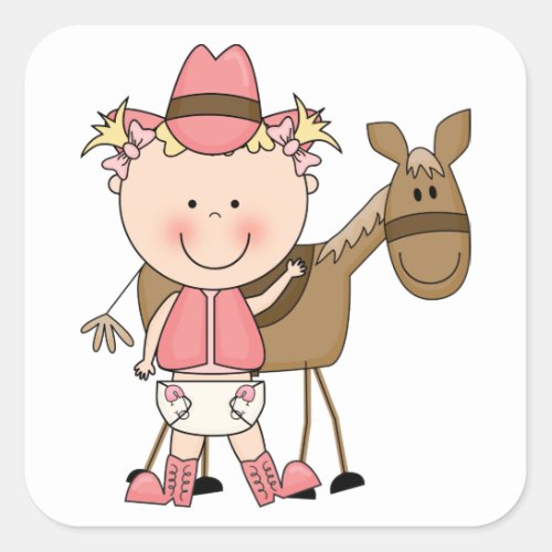Cute Baby Girl  Horse Pony Custom Western Square Sticker
