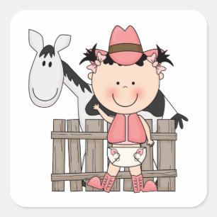 Cute Baby Girl & Horse Pony Custom Western Square Sticker