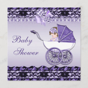 Cute Baby Girl in Purple Carriage Baby Shower Invitation