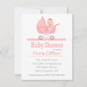 Cute Baby Girl in Stroller Pram Baby Shower Invitation