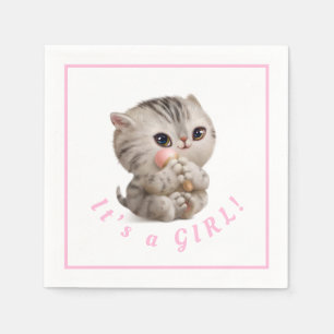 Cute Baby Girl Kitten Hand Drawn Blue Typography Napkins