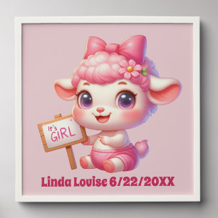 Cute baby girl lamb announcement add name date peel and stick photo tile