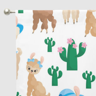 Cute baby girl Mommy llama tiled pattern Blackout Curtains