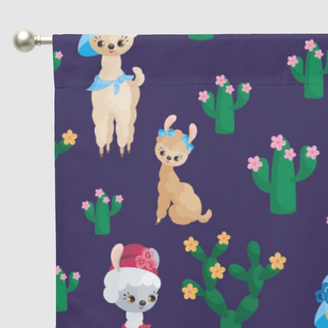Cute baby girl Mommy llama yiled pattern  Blackout Curtains (Pocket)