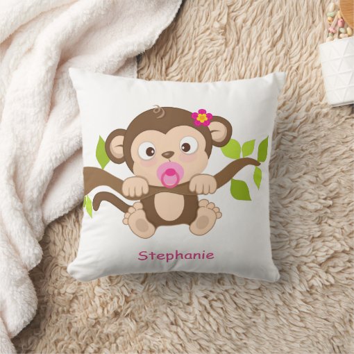 Cute Baby Girl Monkey Throw Pillow Zazzle