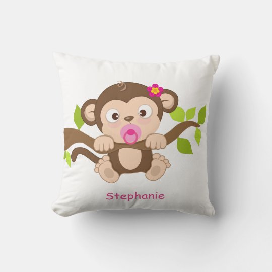 Cute Baby Girl Monkey Throw Pillow