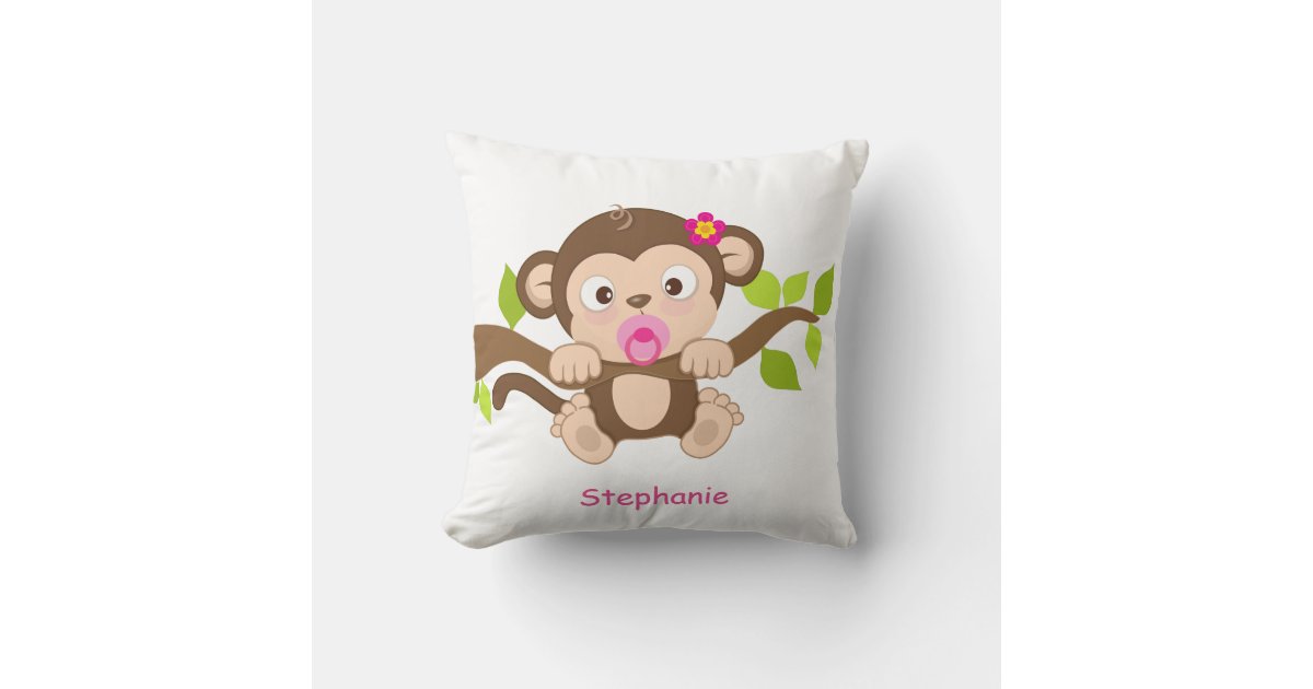 Cute Baby Girl Monkey Throw Pillow Zazzle