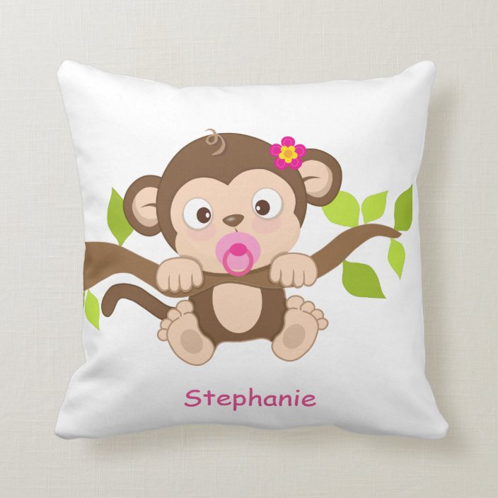 Cute Baby Girl Monkey Throw Pillow