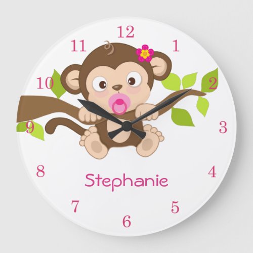 Cute Baby Girl Monkey Wall Clocks